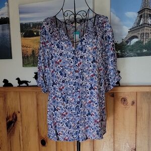 Mason & Belle,Elegant Floral Button-Up Blouse